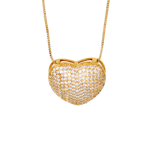 Colar Coração Delicado Cravejado Zircônia Banhado