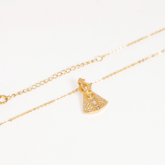 Colar Nossa Senhora Aparecida com Manto Cravejado Zircônias Brancas