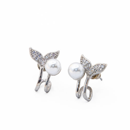 Brinco Rabo De Sereia Com Pérola Banhado em Ouro 18K