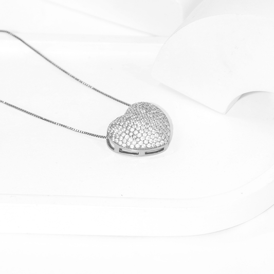 Colar Coração Delicado Cravejado Zircônia Banhado