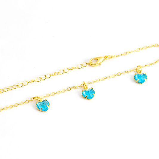 Pulseira com Pingente Coração Pedras Artificias Turquesa