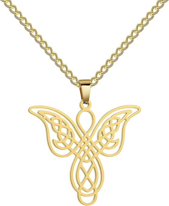 Colar Pingente Anjo Vazado Banhado em Ouro 18k