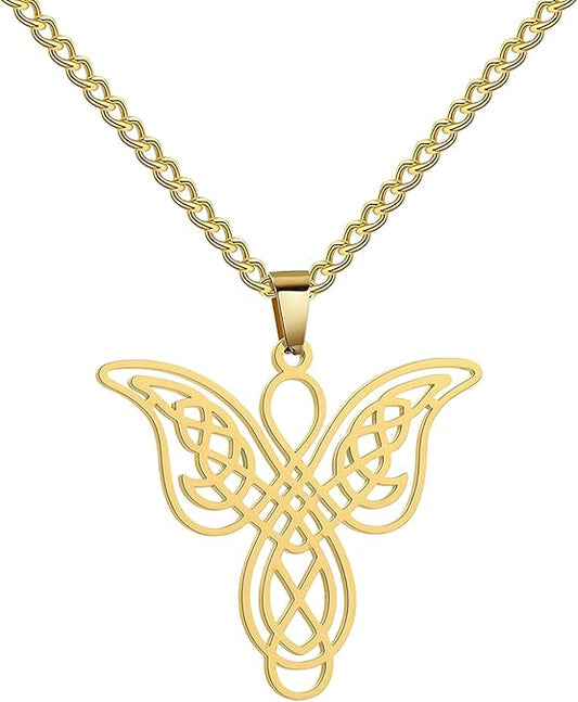 Colar Pingente Anjo Vazado Banhado em Ouro 18k