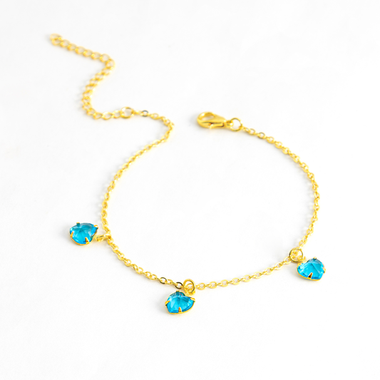 Pulseira com Pingente Coração Pedras Artificias Turquesa
