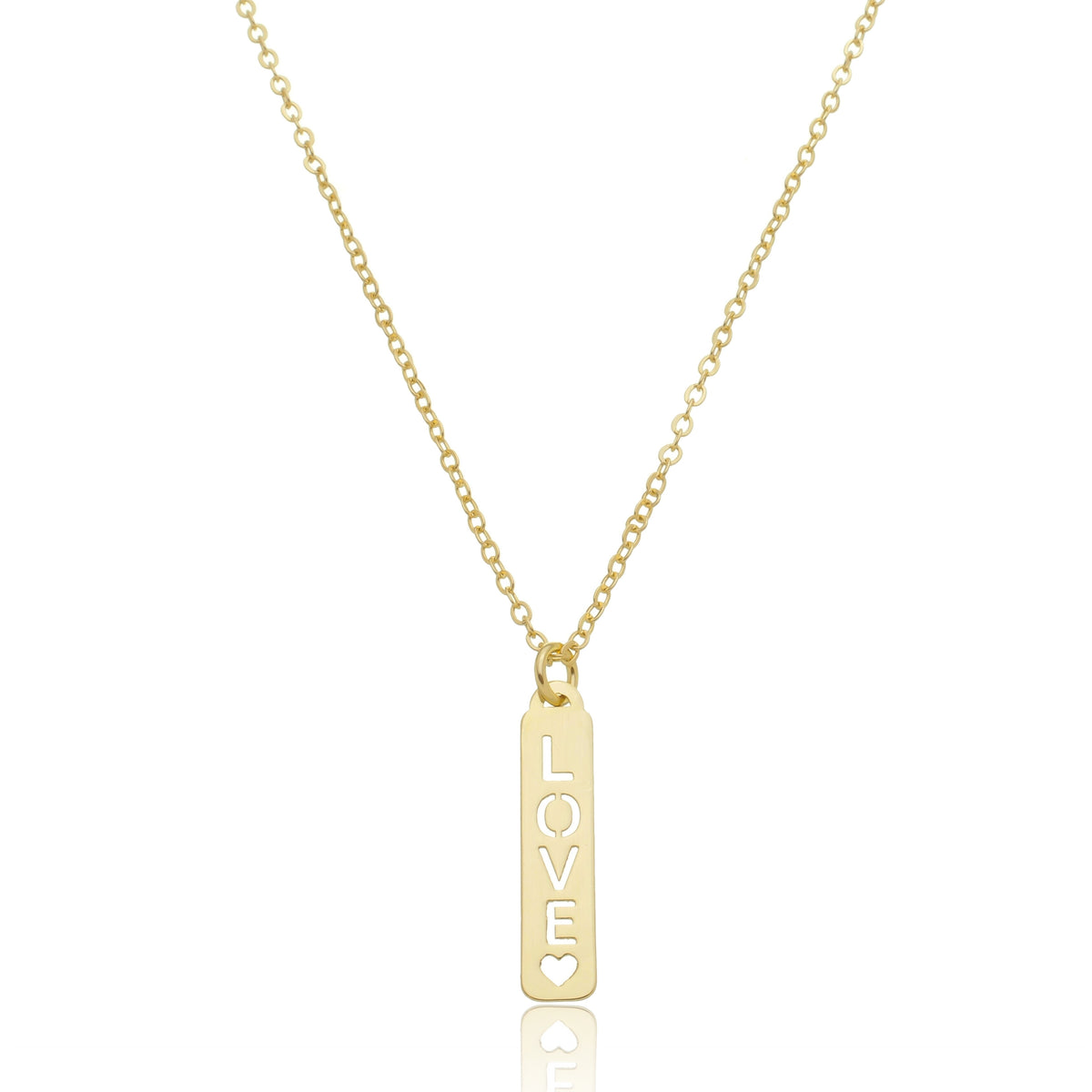 COLAR LOVE PLAQUINHA VERTICAL SEMIJOIA FOLHEADO NO DOURADO