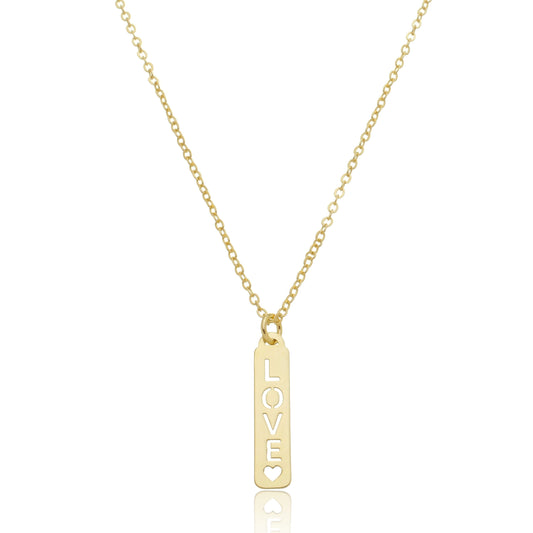 COLAR LOVE PLAQUINHA VERTICAL SEMIJOIA FOLHEADO NO DOURADO