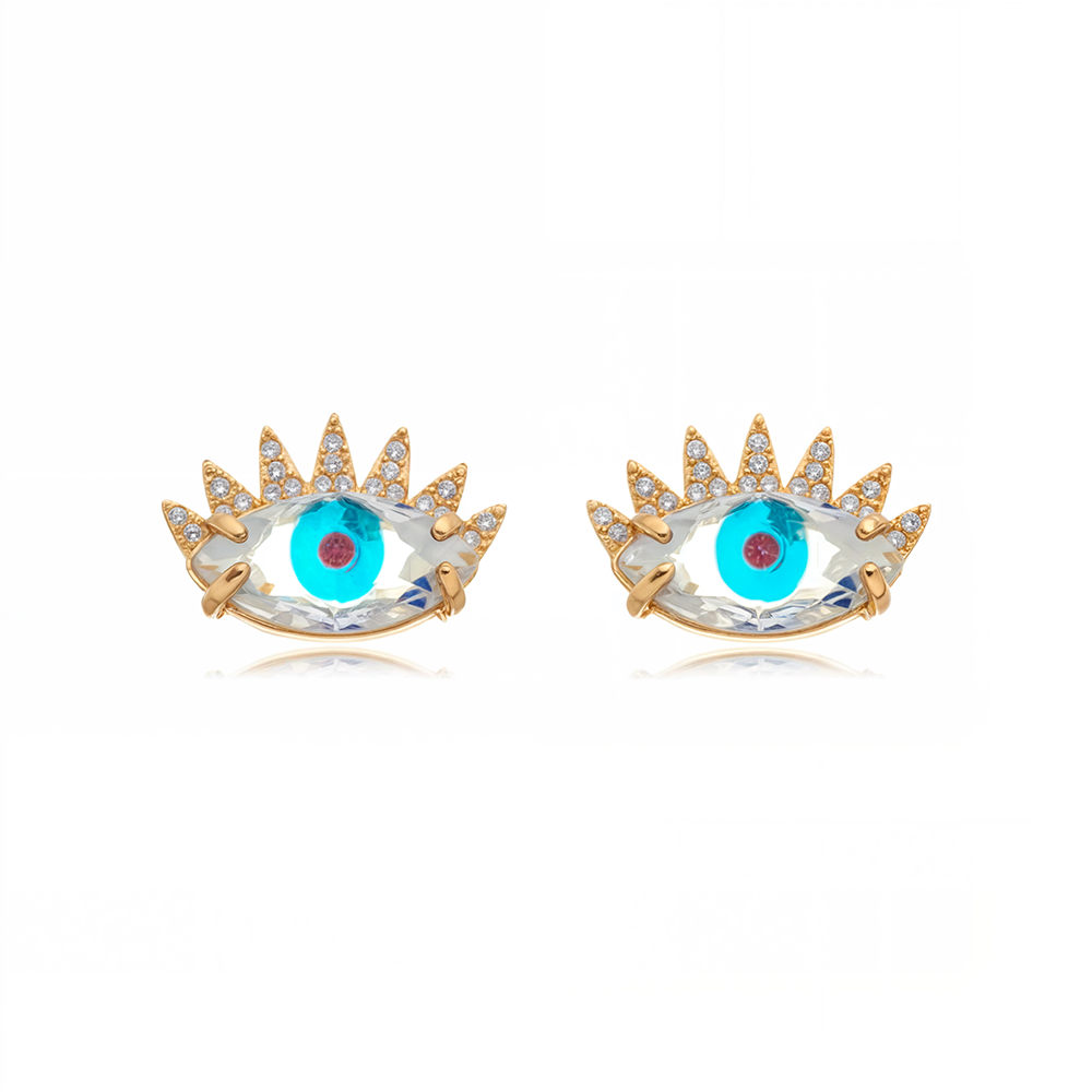 Brinco Pino Olho Grego Azul | Banhado a Ouro 18k
