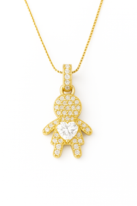Colar Filho Cravejado Com Micro Zircônia E Coração Colorido Banhado em Ouro 18K e Prata