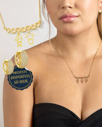 Colar Personalizado Canga Corações e Filho(a) Banhado em Ouro 18K