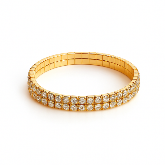 Pulseira Riviera Com Ajuste de Elástico Duas Fileiras Banhado em Ouro 18K
