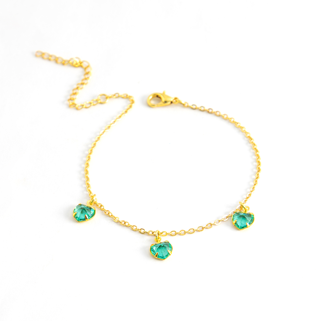 Pulseira com Pingente Coração Pedras Artificias Esmeralda