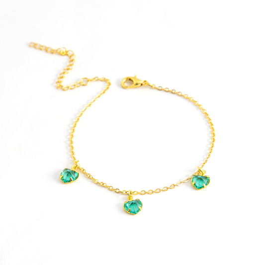 Pulseira com Pingente Coração Pedras Artificias Esmeralda