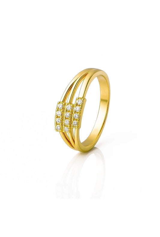 Anel Design Três Aros no Topo Cravejado Banhado em Ouro 18K