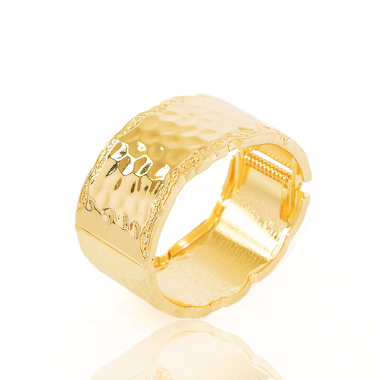 Bracelete Grosso Ondulado Borda Craquelada Acetinado Banhado