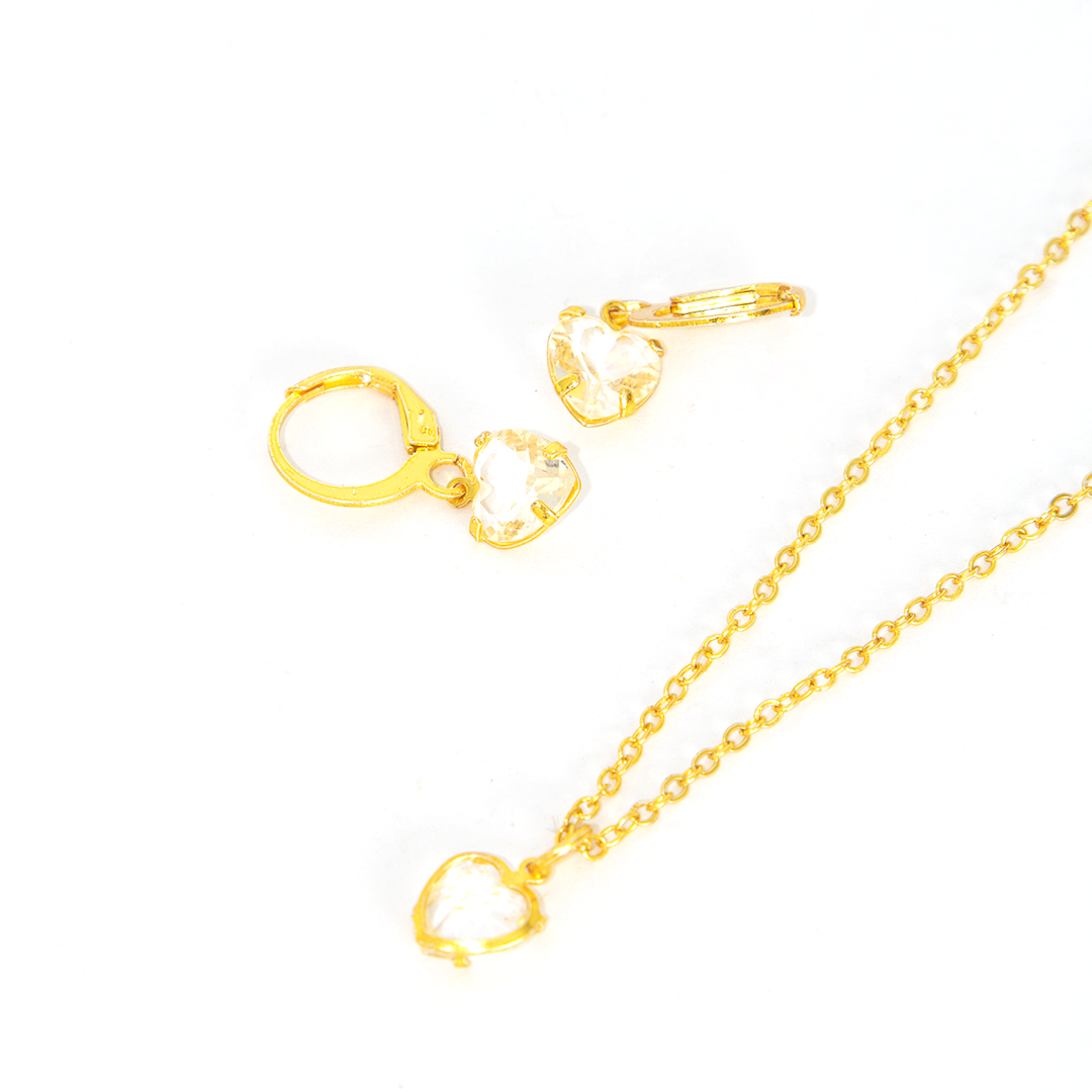 Conjunto Colar e Brinco Argolinha com Zircônias Formato Coração
