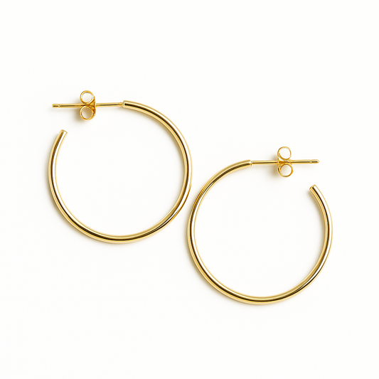 Brinco De Argola Fina Grande 10mm Banhado A Ouro