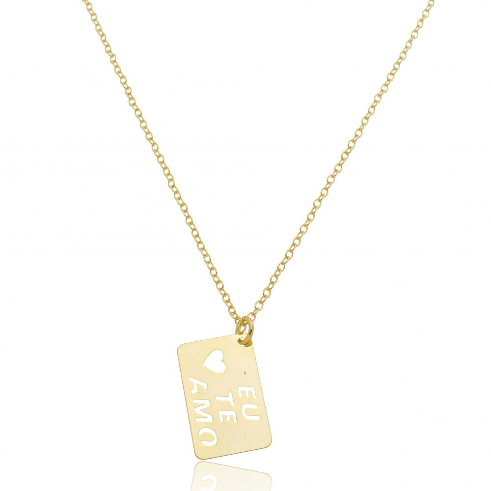 Colar Plaquinha com Frase (Eu te Amo) | Banhado a Ouro 18k