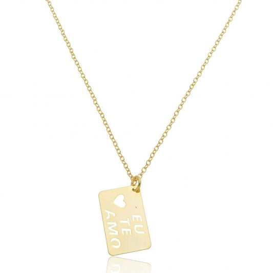 Colar Plaquinha com Frase (Eu te Amo) | Banhado a Ouro 18k