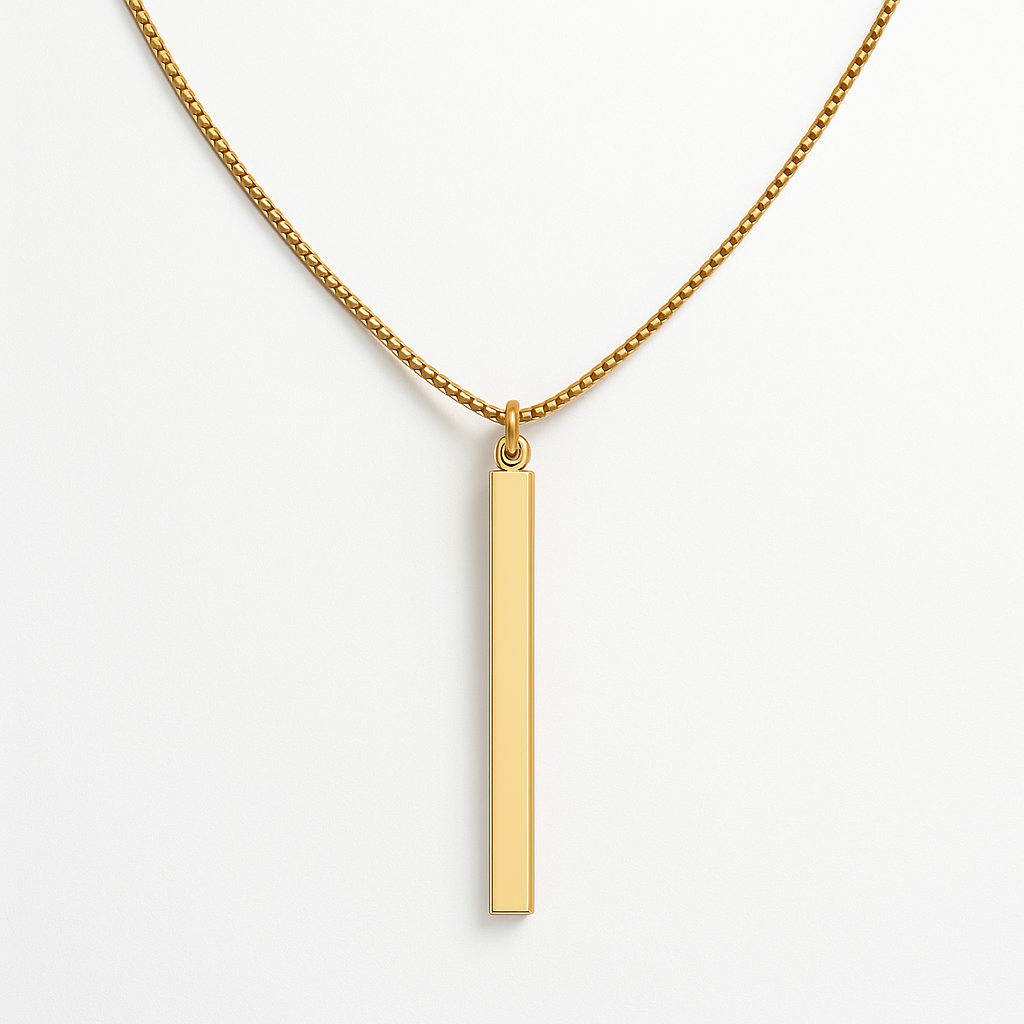 Colar Pingente Pêndulo Quadrado Banhado em Ouro 18K