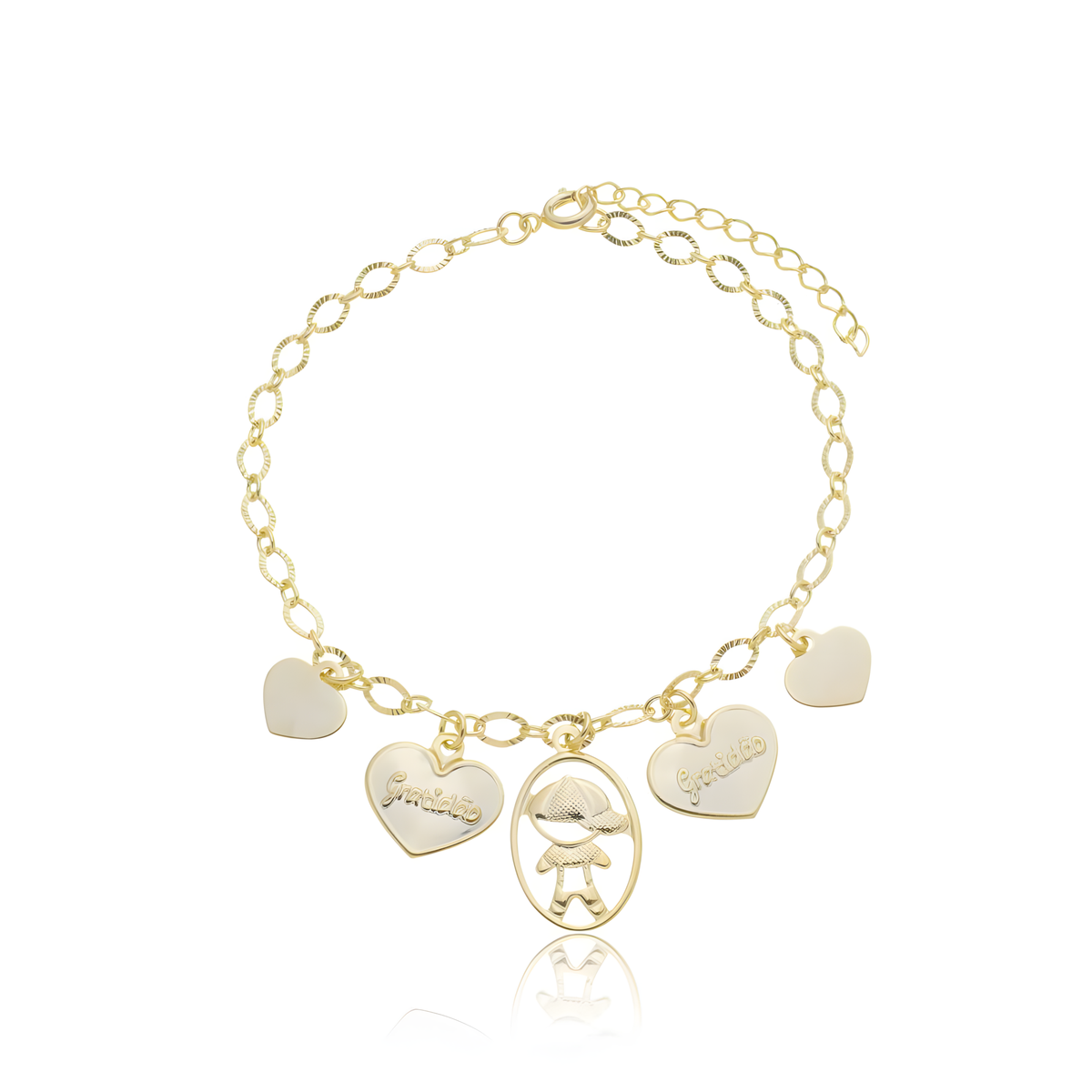 Pulseira Filho E Corações Gratidão Banhado