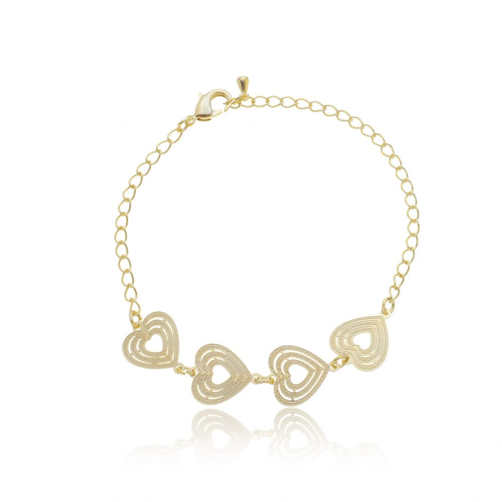Pulseira Pingente Coração Com Detalhes | Banhado a Ouro 18k
