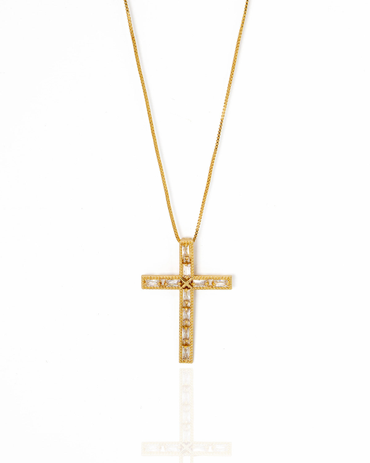 Colar Religioso Crucifixo Cravejada Zircônia Cristal Banhado em Ouro 18K