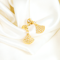 Brinco Leque Luxo Banhada Com Microzircônias Cravejadas