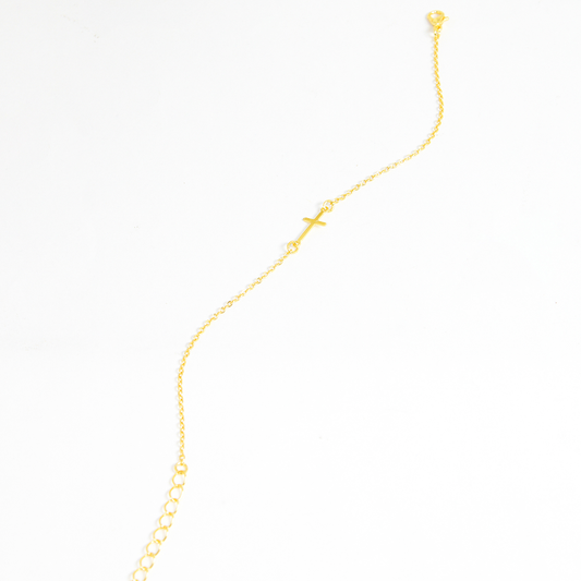 Pulseira Mini Cruz Lisa Banhada A Ouro