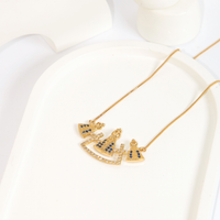 Colar Nossa Sra Aparecida Cravejado em Zircônia Brancas e Azuis Banhado