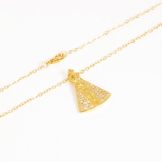 Colar Nossa Senhora Cravejado em Zircônias Brancas