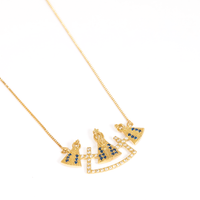 Colar Nossa Sra Aparecida Cravejado em Zircônia Brancas e Azuis Banhado