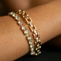Pulseira Rivieira Elastica Strass 3 mm Banhado em Ouro 18K