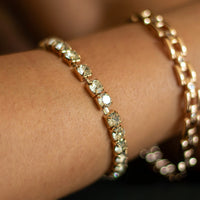 Pulseira Rivieira Elastica Strass 3 mm Banhado em Ouro 18K