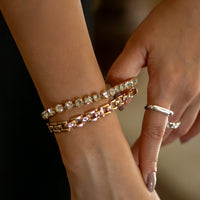 Pulseira Rivieira Elastica Strass 3 mm Banhado em Ouro 18K