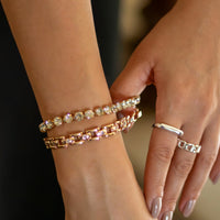 Pulseira Rivieira Elastica Strass 3 mm Banhado em Ouro 18K