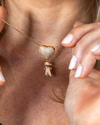 Colar Filho E Coração Cravejado Com Micro Zircônia Banhado em Ouro 18K
