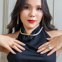 Colar Com Perola e Bolinhas Lisa Banhado a Ouro 18K